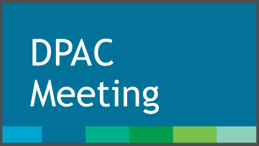 DPAC Meeting Deep blue graphic with green and blue bottom border and white text that says DPAC Meeting.